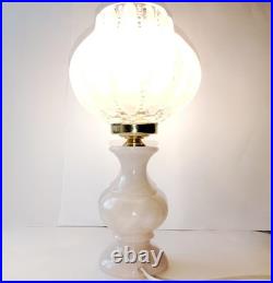 Lampe Globe Tulipe Cristal soufflé Givré Rand de Perle sur Pied en Albâtre Rose