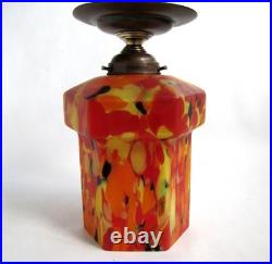 Lampe Hexagonale Art Déco Pâte de Verre Multicolore Rouge Jaune Orangé