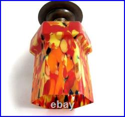 Lampe Hexagonale Art Déco Pâte de Verre Multicolore Rouge Jaune Orangé