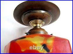 Lampe Hexagonale Art Déco Pâte de Verre Multicolore Rouge Jaune Orangé