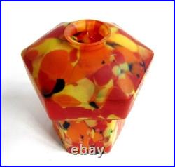 Lampe Hexagonale Art Déco Pâte de Verre Multicolore Rouge Jaune Orangé