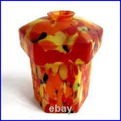 Lampe Hexagonale Art Déco Pâte de Verre Multicolore Rouge Jaune Orangé