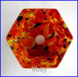 Lampe Hexagonale Art Déco Pâte de Verre Multicolore Rouge Jaune Orangé