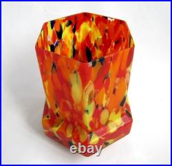 Lampe Hexagonale Art Déco Pâte de Verre Multicolore Rouge Jaune Orangé