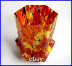Lampe Hexagonale Art Déco Pâte de Verre Multicolore Rouge Jaune Orangé