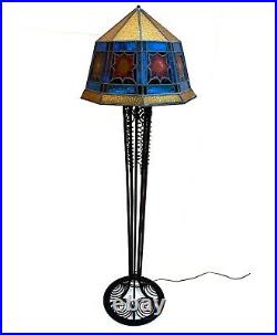 Lampe Lampadaire Art Deco Art Nouveau Fer Forge Verrerie Muller Daum Schneider