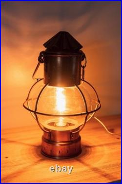 Lampe Lanterne Vintage Marine en Cuivre et en Verre Style 19ème Siècle