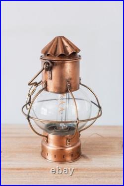 Lampe Lanterne Vintage Marine en Cuivre et en Verre Style 19ème Siècle