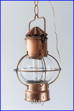 Lampe Lanterne Vintage Marine en Cuivre et en Verre Style 19ème Siècle