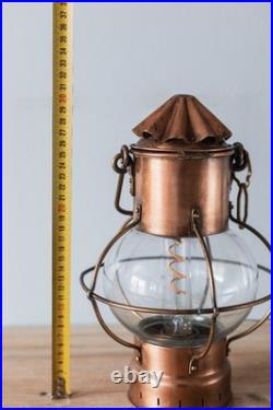 Lampe Lanterne Vintage Marine en Cuivre et en Verre Style 19ème Siècle