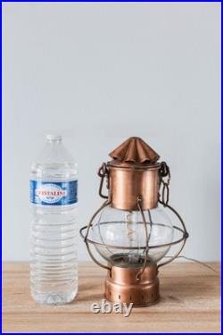 Lampe Lanterne Vintage Marine en Cuivre et en Verre Style 19ème Siècle
