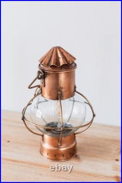 Lampe Lanterne Vintage Marine en Cuivre et en Verre Style 19ème Siècle