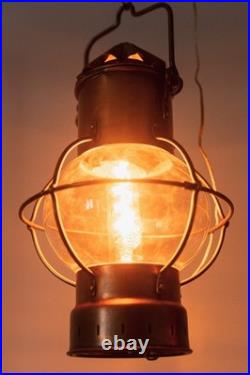 Lampe Lanterne Vintage Marine en Cuivre et en Verre Style 19ème Siècle