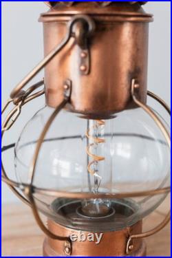 Lampe Lanterne Vintage Marine en Cuivre et en Verre Style 19ème Siècle