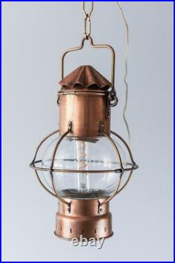 Lampe Lanterne Vintage Marine en Cuivre et en Verre Style 19ème Siècle
