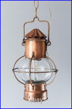 Lampe Lanterne Vintage Marine en Cuivre et en Verre Style 19ème Siècle