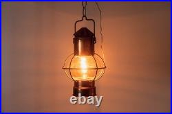Lampe Lanterne Vintage Marine en Cuivre et en Verre Style 19ème Siècle