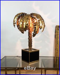 Lampe Palmier De Style Jansen Des Année 70 En Métal Doré De 81 CM De Haut
