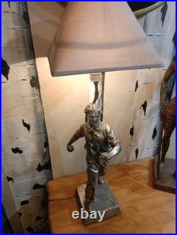 Lampe Statue Bouliste en Métal Argenté Oscar Ruffony Art Déco