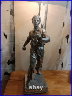 Lampe Statue Bouliste en Métal Argenté Oscar Ruffony Art Déco