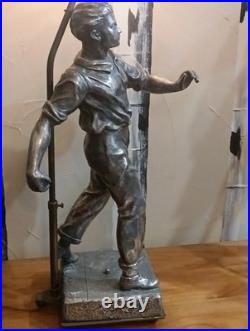 Lampe Statue Bouliste en Métal Argenté Oscar Ruffony Art Déco