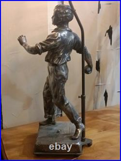 Lampe Statue Bouliste en Métal Argenté Oscar Ruffony Art Déco