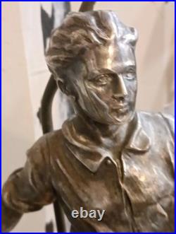 Lampe Statue Bouliste en Métal Argenté Oscar Ruffony Art Déco