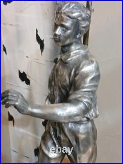 Lampe Statue Bouliste en Métal Argenté Oscar Ruffony Art Déco