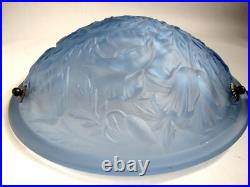 Lampe Vasque en Verre Bleu Fleurs Art Déco 1930