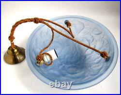 Lampe Vasque en Verre Bleu Fleurs Art Déco 1930