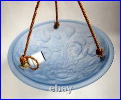 Lampe Vasque en Verre Bleu Fleurs Art Déco 1930