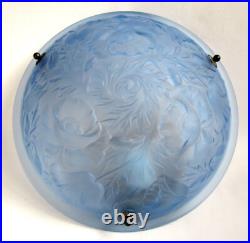 Lampe Vasque en Verre Bleu Fleurs Art Déco 1930