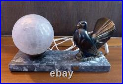 Lampe Veilleuse ART DÉCO 1930 Colombe en Régule & Globe Verre Craquelé