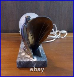 Lampe Veilleuse ART DÉCO 1930 Colombe en Régule & Globe Verre Craquelé