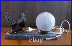 Lampe Veilleuse ART DÉCO 1930 Colombe en Régule & Globe Verre Craquelé
