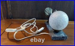Lampe Veilleuse ART DÉCO 1930 Colombe en Régule & Globe Verre Craquelé