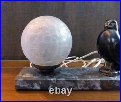Lampe Veilleuse ART DÉCO 1930 Colombe en Régule & Globe Verre Craquelé