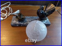 Lampe Veilleuse ART DÉCO 1930 Colombe en Régule & Globe Verre Craquelé
