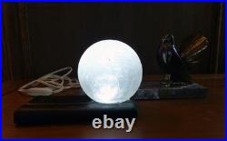 Lampe Veilleuse ART DÉCO 1930 Colombe en Régule & Globe Verre Craquelé
