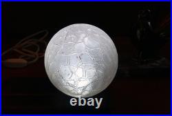 Lampe Veilleuse ART DÉCO 1930 Colombe en Régule & Globe Verre Craquelé