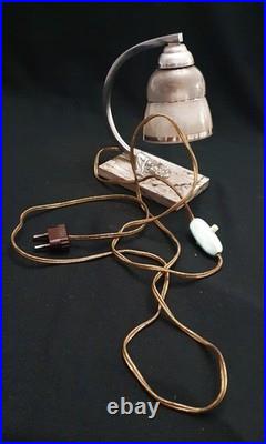 Lampe Veilleuse Art Deco Abat Jour Bombe Gris Et Blanc -support Marbre