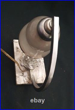 Lampe Veilleuse Art Deco Abat Jour Bombe Gris Et Blanc -support Marbre