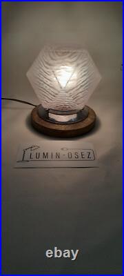 Lampe Veilleuse Art Déco Globe Verre Soufflé Moulé Marbré Mauve