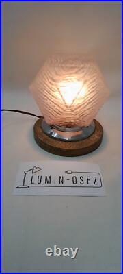 Lampe Veilleuse Art Déco Globe Verre Soufflé Moulé Marbré Mauve