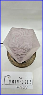 Lampe Veilleuse Art Déco Globe Verre Soufflé Moulé Marbré Mauve