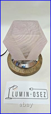 Lampe Veilleuse Art Déco Globe Verre Soufflé Moulé Marbré Mauve