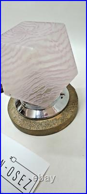 Lampe Veilleuse Art Déco Globe Verre Soufflé Moulé Marbré Mauve