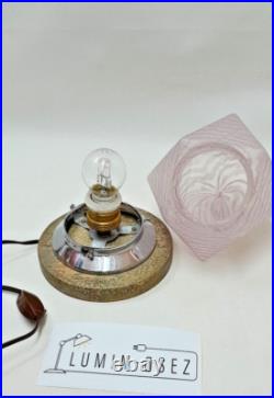 Lampe Veilleuse Art Déco Globe Verre Soufflé Moulé Marbré Mauve