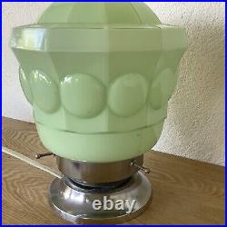 Lampe Vintage 1930 Globe Opaline Thabur Vert Art Deco