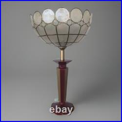 Lampe Vintage Le Dauphin Céramique Bordeau Et Or Et Abat Jour Nacre Art Deco